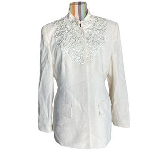 Vintage ESCADA Margaretha Ley Off White Wool Embroidered Blazer